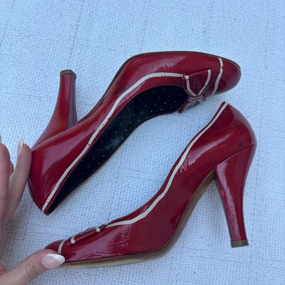 Women's EU 39.5 MOSCHINO Cheap and Chic Red Patent Bow High Heel Pumps Italy